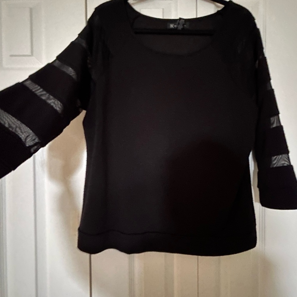 INC Black Women's Top with Sheer Sleeves